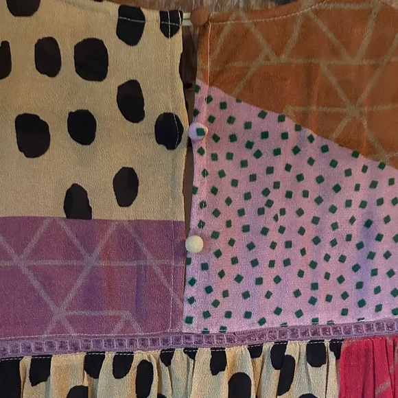 Anthropologie Patchwork Long-Sleeve Women's Top in Warm Multicolor - Picture 4 of 5